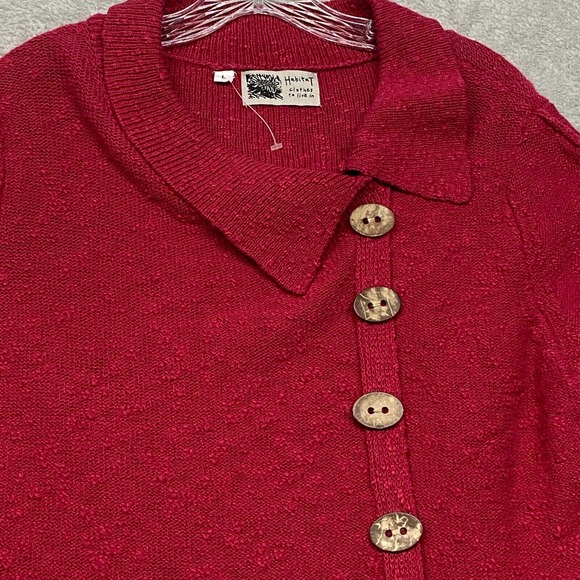Habitat Womens Sweater Red Large Lagenlook Pullover Button Knit Boxy Casual Top - Picture 2 of 13